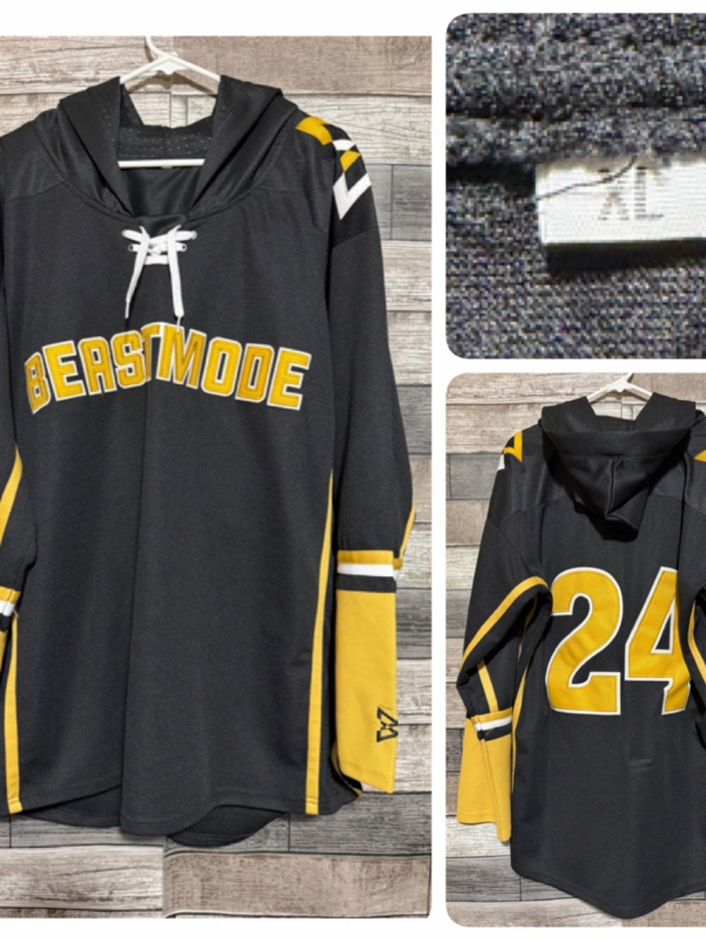 Beast Mode Marshawn Lynch #24 Hockey Jersey Men’s XL Black Hooded READ Desc